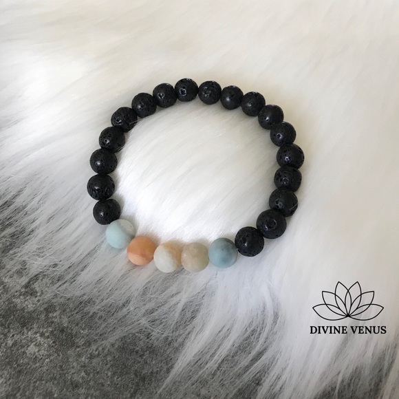 Amazonite x Lava Stone Beads Stretch Bracelet - Picture 4 of 10